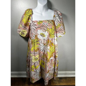 Ann Taylor Loft Floral Bubble Ruffle Sleeve Hem  Dress Size 2